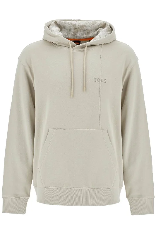 Hooded Sweatshirt With Hoodie with Hem Raw Edge Edgy Unfinished