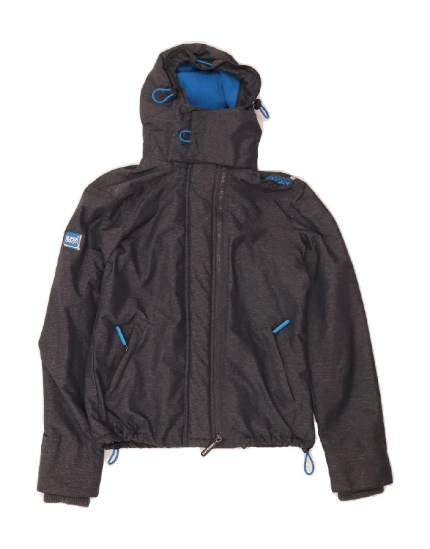 SUPERDRY Womens Windcheater Hooded Windbreaker Jacket UK 14 Medium Grey Mesh Jacket Canvas Jacket Denim Jacket