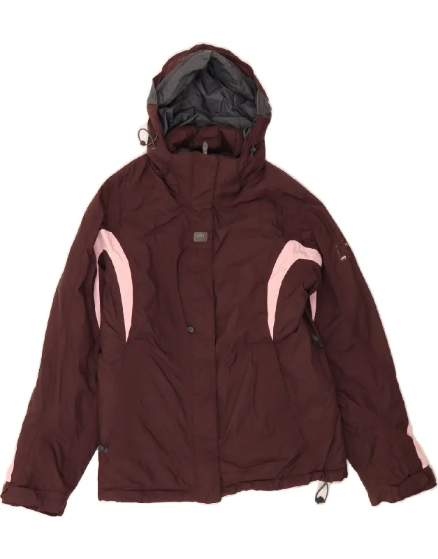 HELLY HANSEN Womens Windbreaker Jacket UK 14 Medium Burgundy Colourblock Ribbed Jacket Pleated Jacket Ruffled Jacket
