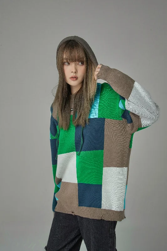 She Is The Reason Why Checkered Knit Sweater Spandex Rayon Corduroy