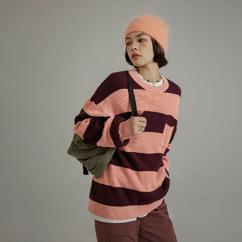 Color Pocket Stripe Knit Sweater Soft Cozy Warm