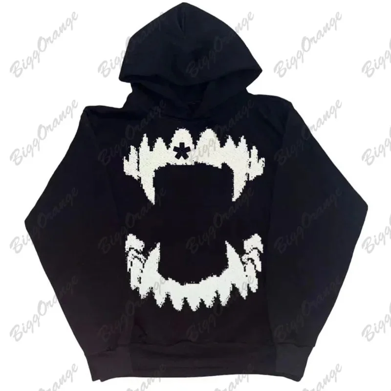 Advbridge NEW Vintage Vampire Tooth Print Solid Oversized Hoodie Sweatshirt Women Y2K Street Hip Hop Harajuku Versatile Long Sleeve Couple Hoodie with Ribbed Cuffs Snug Fit Comfort Advbridge NEW Vintage Vampire Tooth Print Solid Oversized Hoodie Sweatshirt Women Y2K Street Hip Hop Harajuku Versatile Long Sleeve Couple Hoodie with Ribbed Cuffs Snug Fit Comfort