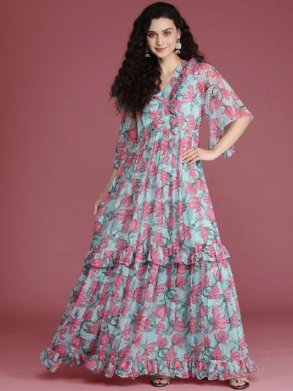 Inddus Printed Fit & Flared Ethnic Dress