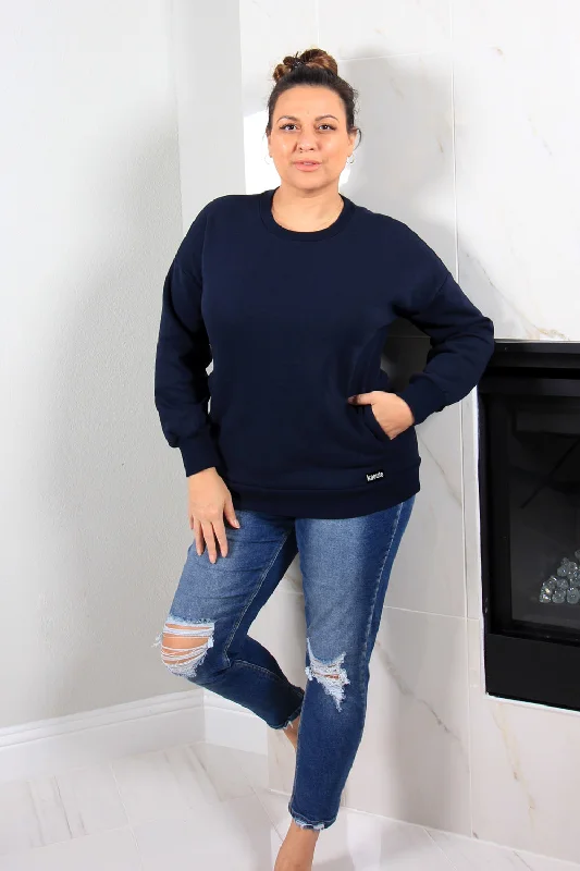 Austin Crew Neck Sweatshirt Hoodie with Rolled Sleeves Casual Relaxed
