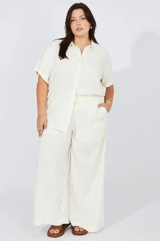 White Wide Leg Pants High Rise Cozy Jogger Leggings