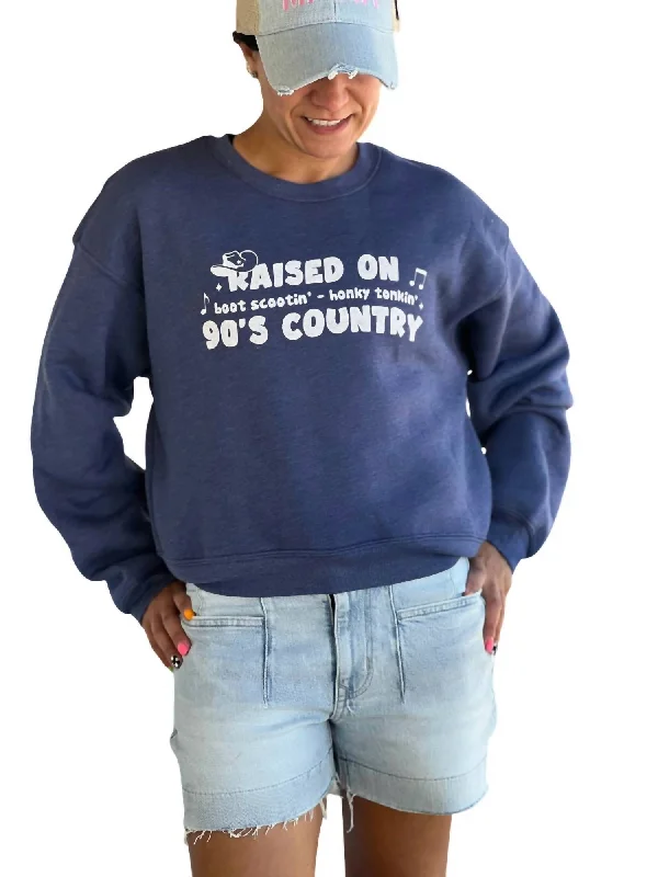 Raised On 90’S Country Sweatshirt In Navy Hoodie with Patch Decorative Personalized