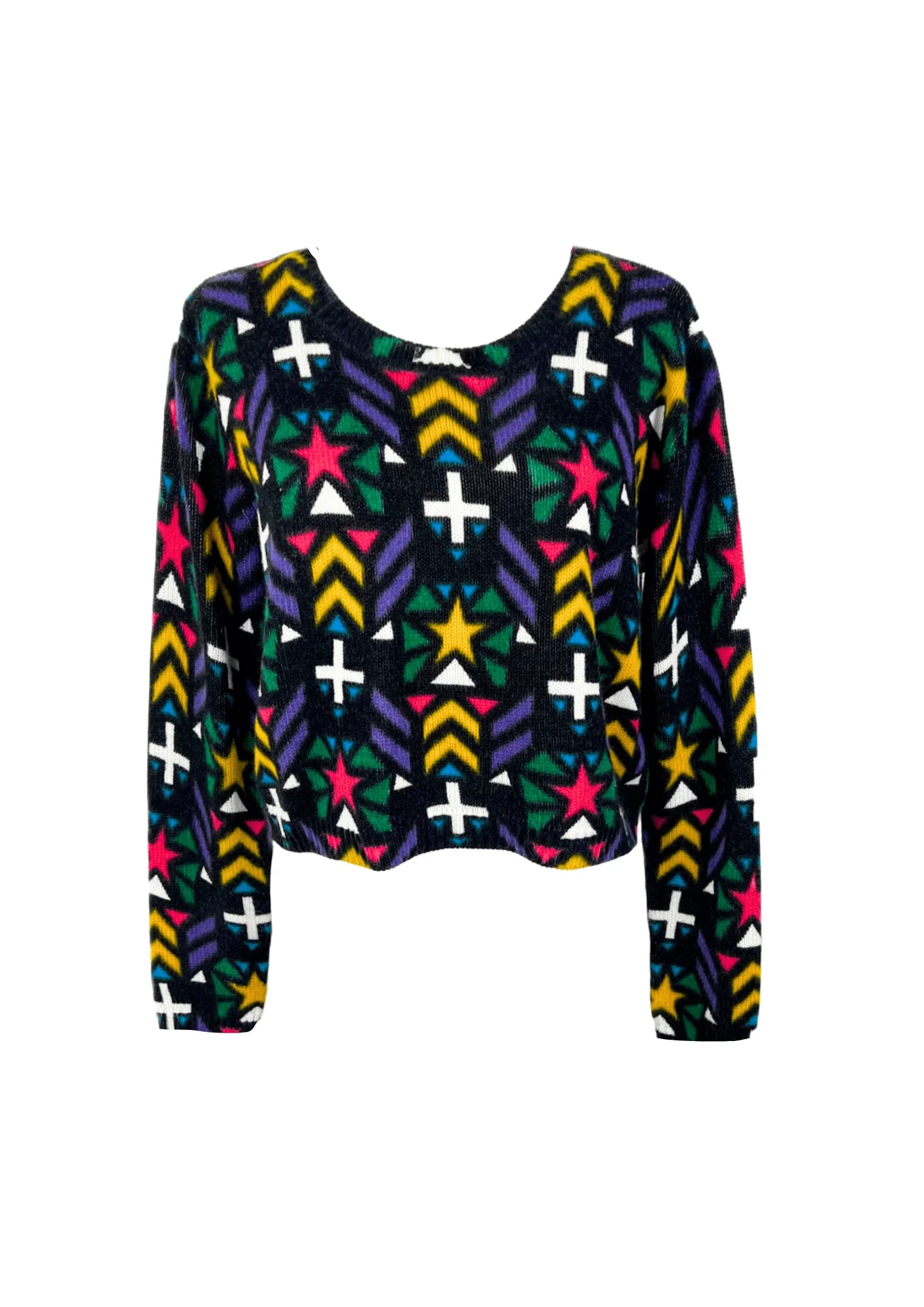 MULTICOLORED GEOMETRIC SWEATER Mesh Sweater Canvas Denim