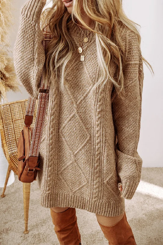 Fall Sweater Dress - Taupe Polka Dot Checkered Tartan