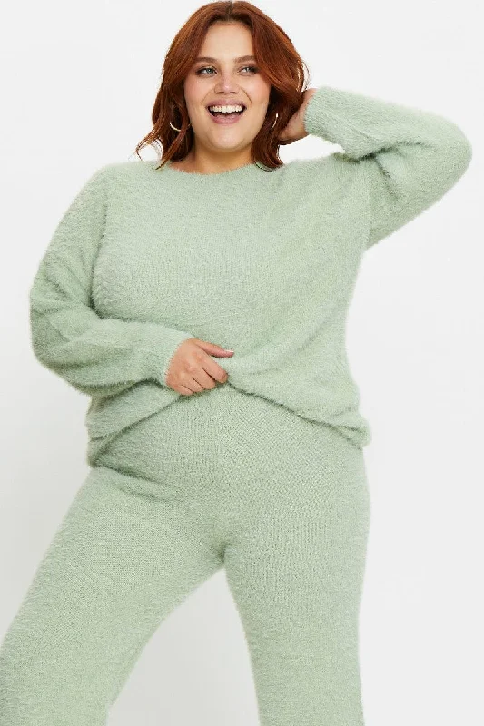 Green Mint Fluffy Pants Stylish Harem Pants