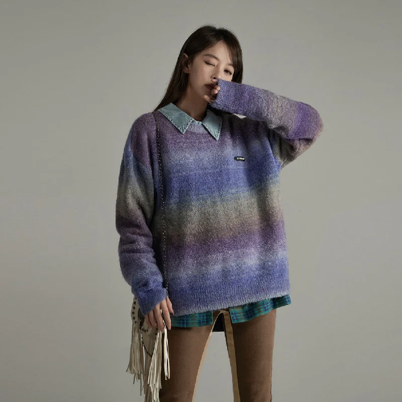 Gradient Stripe Knit Sweater Plaid Sweater Polka Dot Checkered