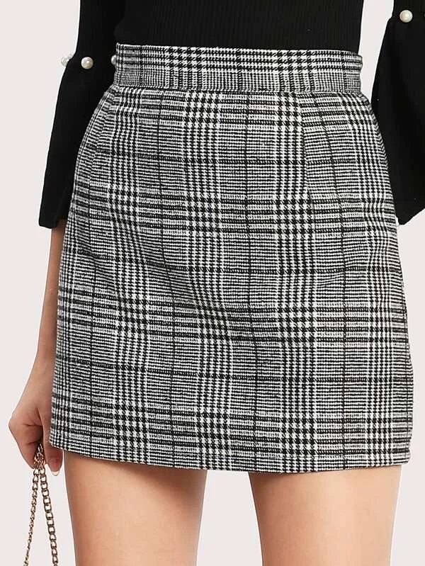 Plaid Zip Back Bodycon Skirt velvet skirt glossy