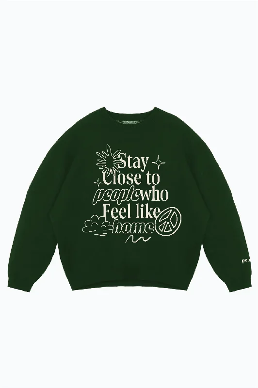 Stay Close to People Who Feel Like Home Knit Sweater - Forest Green Modern Contemporary Chic