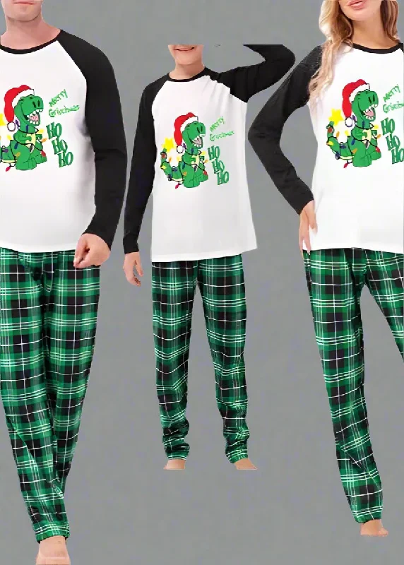 Family Matching "Merry Grinchmas" Dinosaur Christmas Pajamas - Fun Holiday Set with Green Plaid Pants High-Waist Trousers