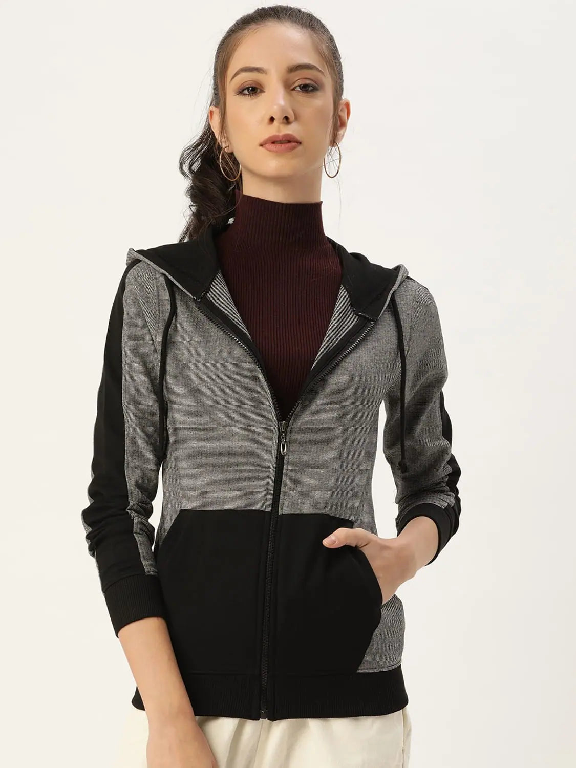 Women Solid Grey Full Sleeve Jacket Cardigan Sweater Pullover