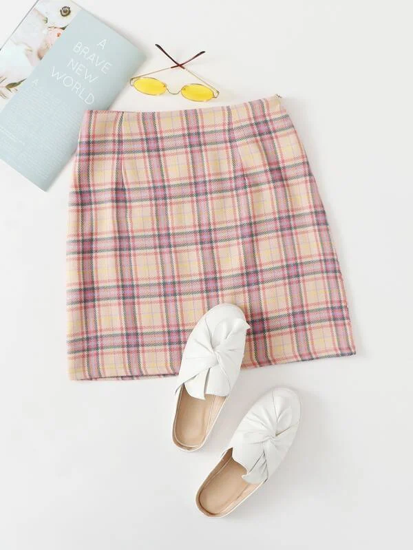 Tartan Plaid High Waist A-line Skirt wool skirt warm