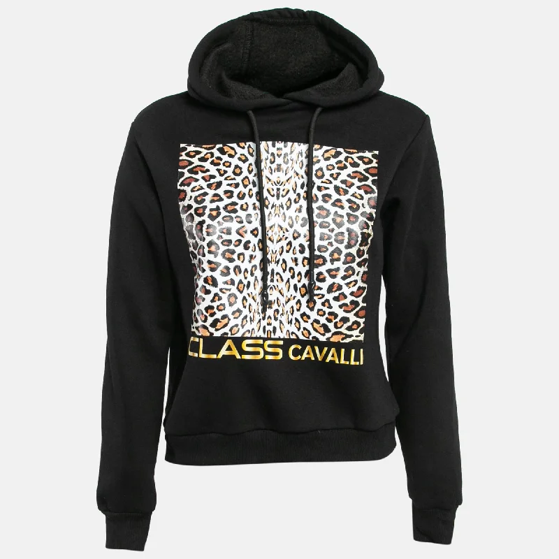Class By Roberto Cavalli Leopard Print Knit Hoodie Hoodie with Slit Hem Functional Movement Class By Roberto Cavalli Leopard Print Knit Hoodie Hoodie with Slit Hem Functional Movement