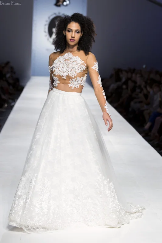 SAMPLE SALE/ Detachable Ball Gown Skirt With Chapel Train (Style #PB162) tiered skirt playful