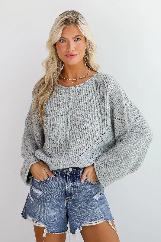 FINAL SALE - Coveted Essence Light Grey Sweater Spandex Blend Rayon Blend Denim Blend