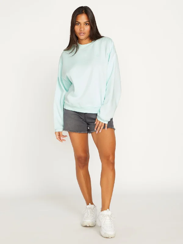 Stone Heart II Crew Sweatshirt - Pale Aqua Hoodie with Side Slits Relaxed Casual