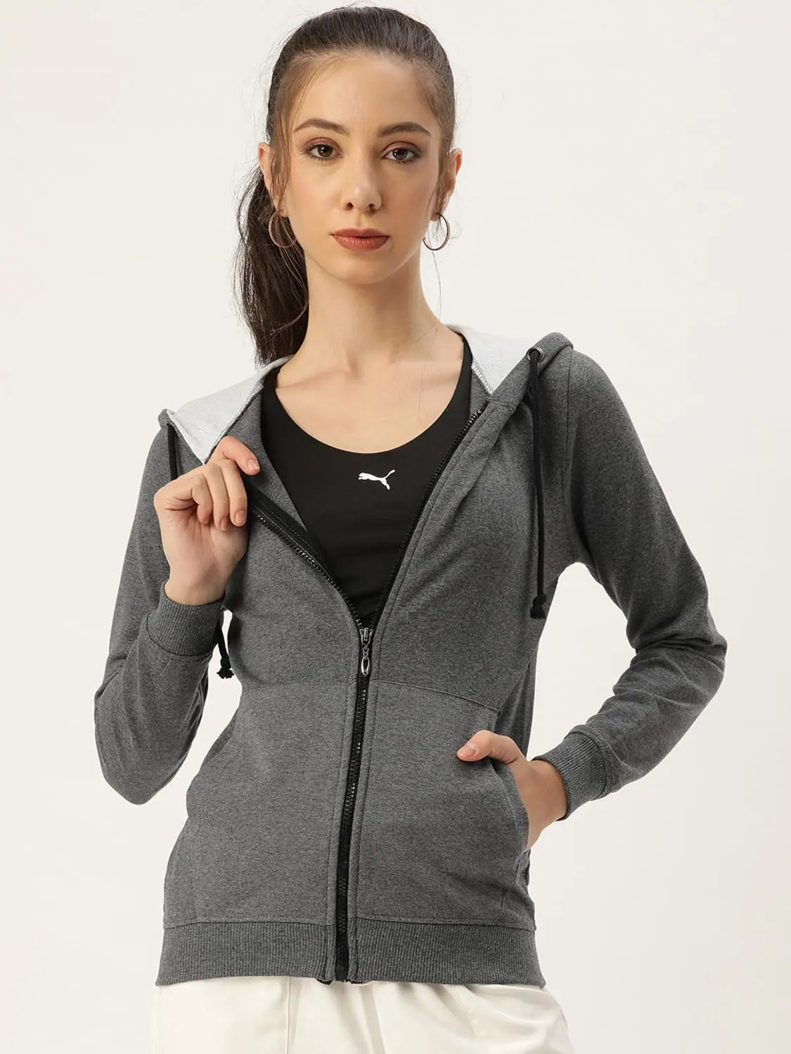 Women Solid Grey melange Full Sleeve Jacket Denim Fabric Leather Fabric Suede Fabric