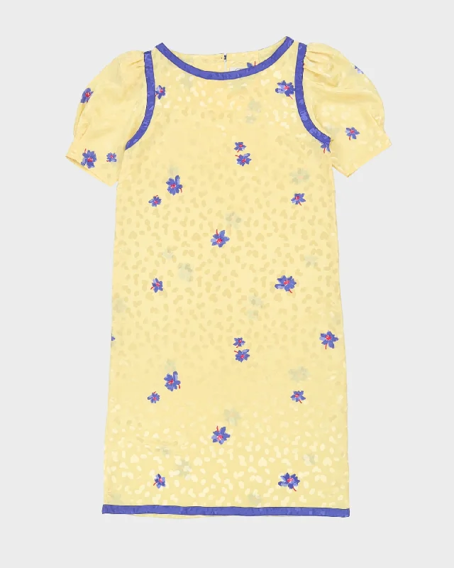 Vintage 1990s Yellow Patterned Shift Dress - M