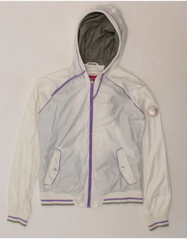CHAMPION Womens Hooded Tracksuit Top Jacket UK 12 Medium White Polyester Denim Jacket Leather Jacket Suede Jacket