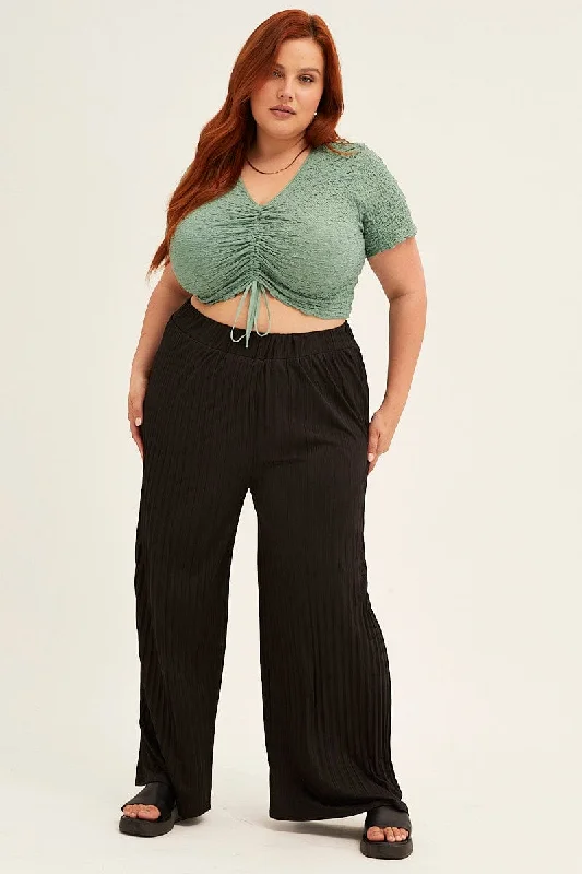 Black Wide Leg Pants High Rise Fashionable Jogger Pants