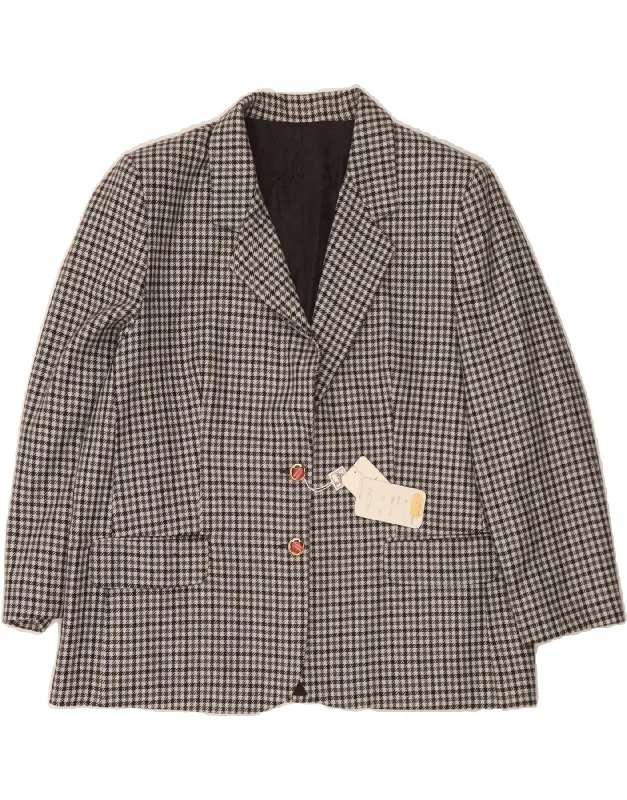 VINTAGE Womens 2 Button Blazer Jacket IT 49 XL Grey Houndstooth Fleece Jacket Down Jacket Feather Jacket