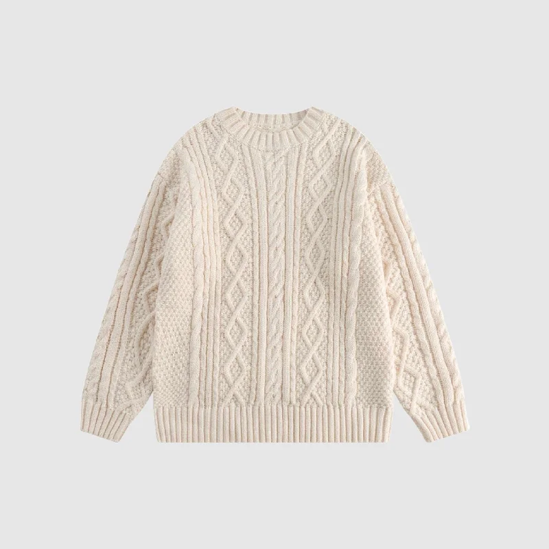Unisex Retro Twist Knitted Couple Sweater Lace Blend Ribbed Blend Corduroy Blend