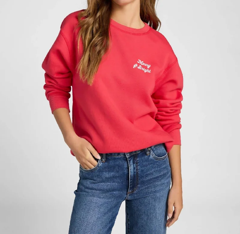 Merry & Bright Sweatshirt In Red Hoodie with Mock Neck Collared Structured
