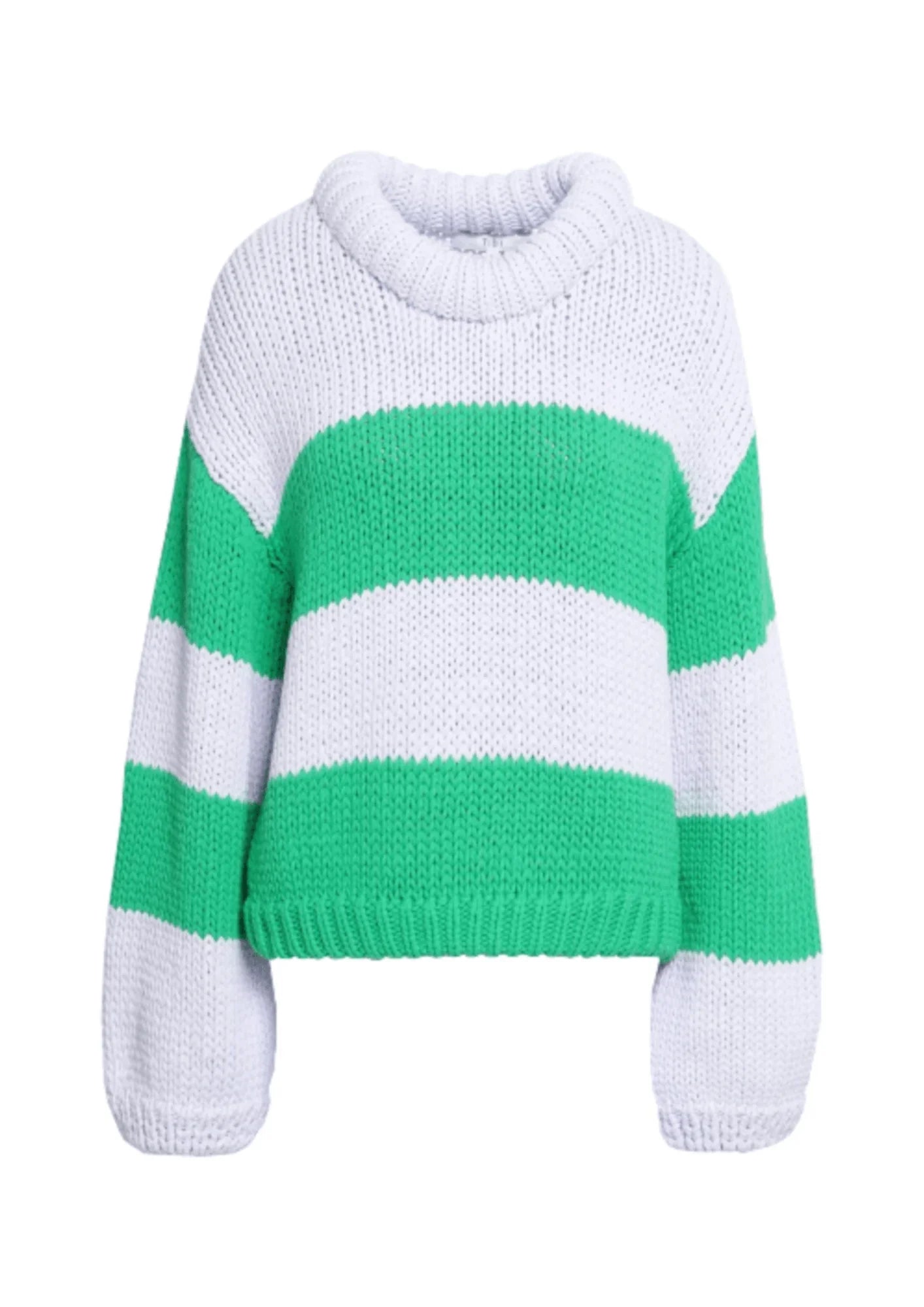 WHITE AND GREEN STRIPED SWEATER Zippered Buttoned Snapped