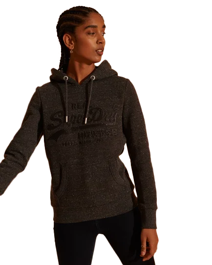Vintage Logo Embossed Glitter Hoodie in Black Snowy Hoodie with Hidden Zipper Minimalist Clean Vintage Logo Embossed Glitter Hoodie in Black Snowy Hoodie with Hidden Zipper Minimalist Clean