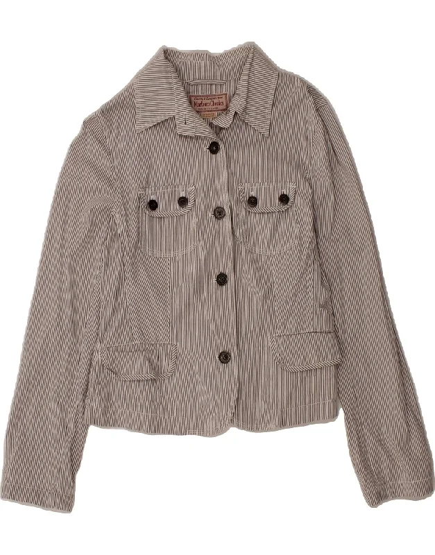 MARLBORO CLASSICS Womens 4 Button Blazer Jacket EU 46 XL Grey Striped Notch Collar Jacket Peter Pan Collar Jacket Cowl Neck Jacket