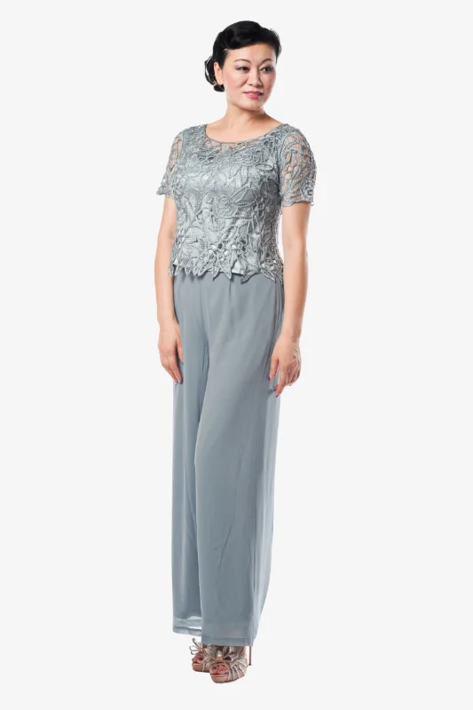 Soulmates C80603 Silk Beaded Short Sleeve Top With Pants Set Classic Chino Pants