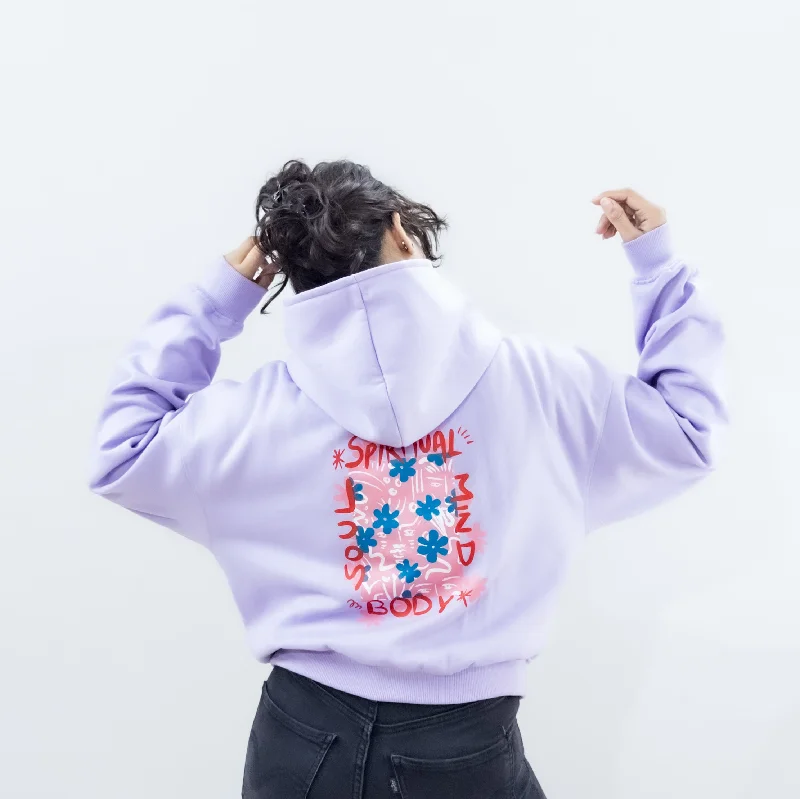 Mind Body Soul - Women's Lavender Hoodie Hoodie with Exposed Zipper Edgy Industrial