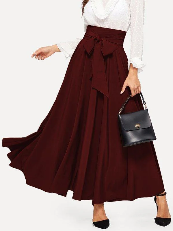 Bow Tie Wide Waistband Maxi Skirt denim skirt classic