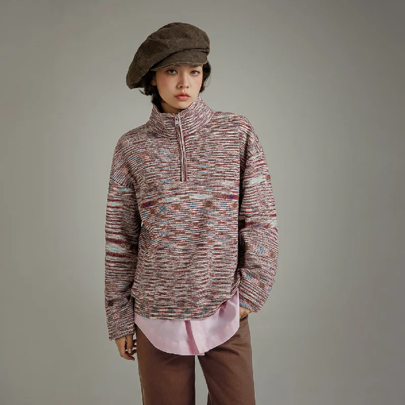 Half Zip-Up Loose Knit Sweater Terry Terry Cloth Terry Knit