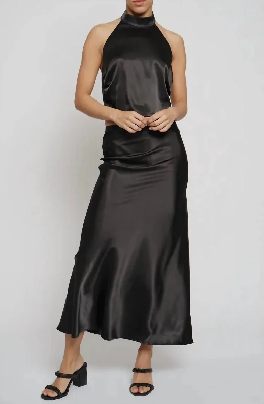 Satin Maxi Skirt In Black casual skirt length
