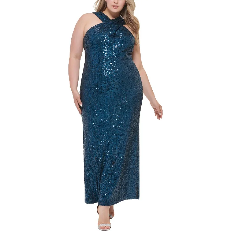 Plus Womens Sequined Maxi Evening Dress