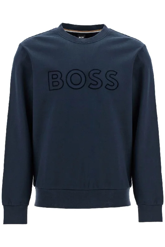 Crewneck Sweatshirt With Logo Hoodie with Hem Embroidery Detailed Premium