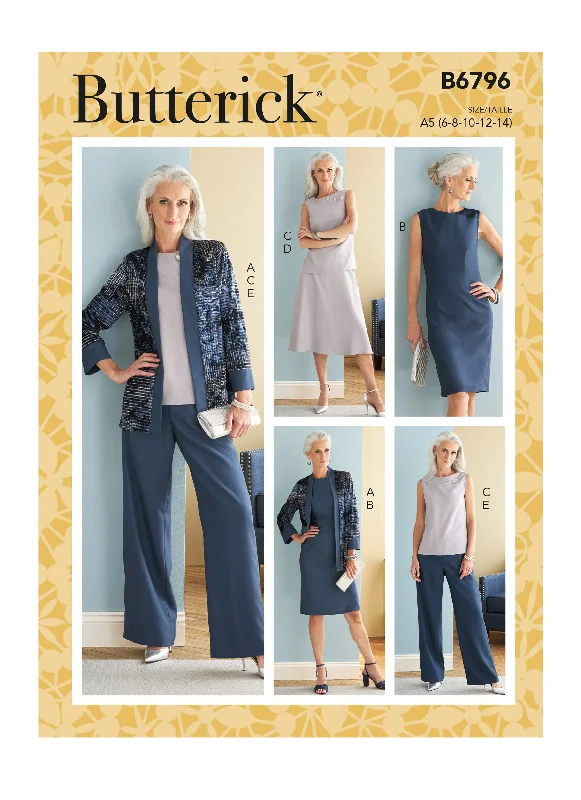 Butterick Pattern 6796F5 Misses' Jacket, Dress, Top, Skirt & Pants Fleece Fabric Down Fabric Feather Fabric