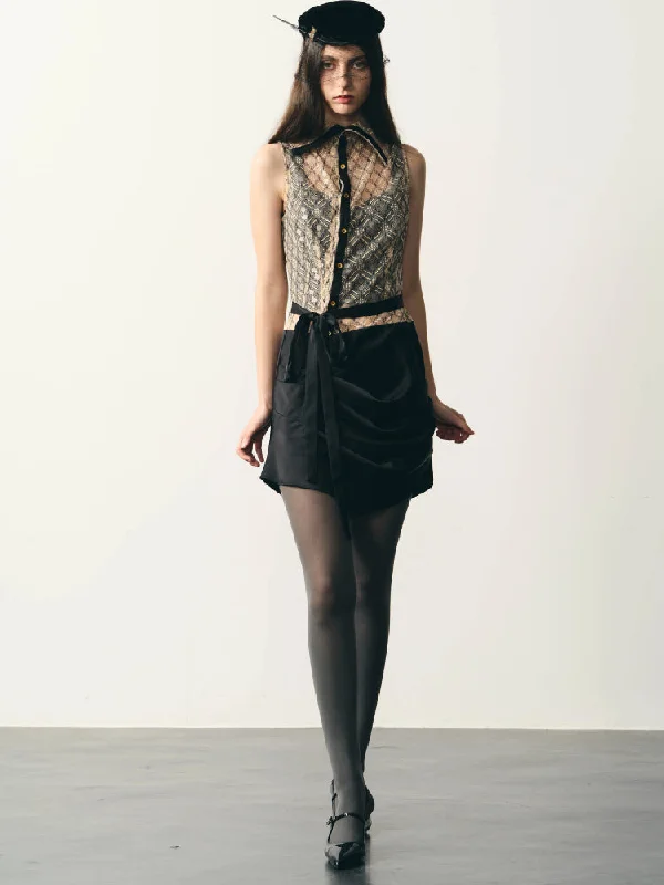 Lace satin pleated dress【s0000007332】 Tunics Versatile all-occasion