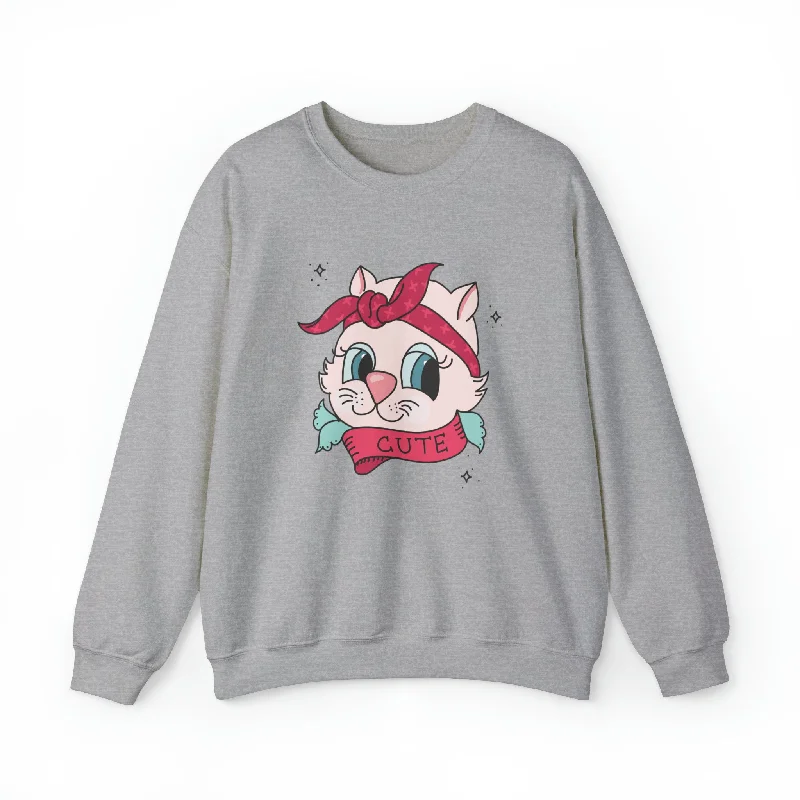Tattoo Cat Crewneck Sweatshirt Hoodie with Color Block Contrast Stylish