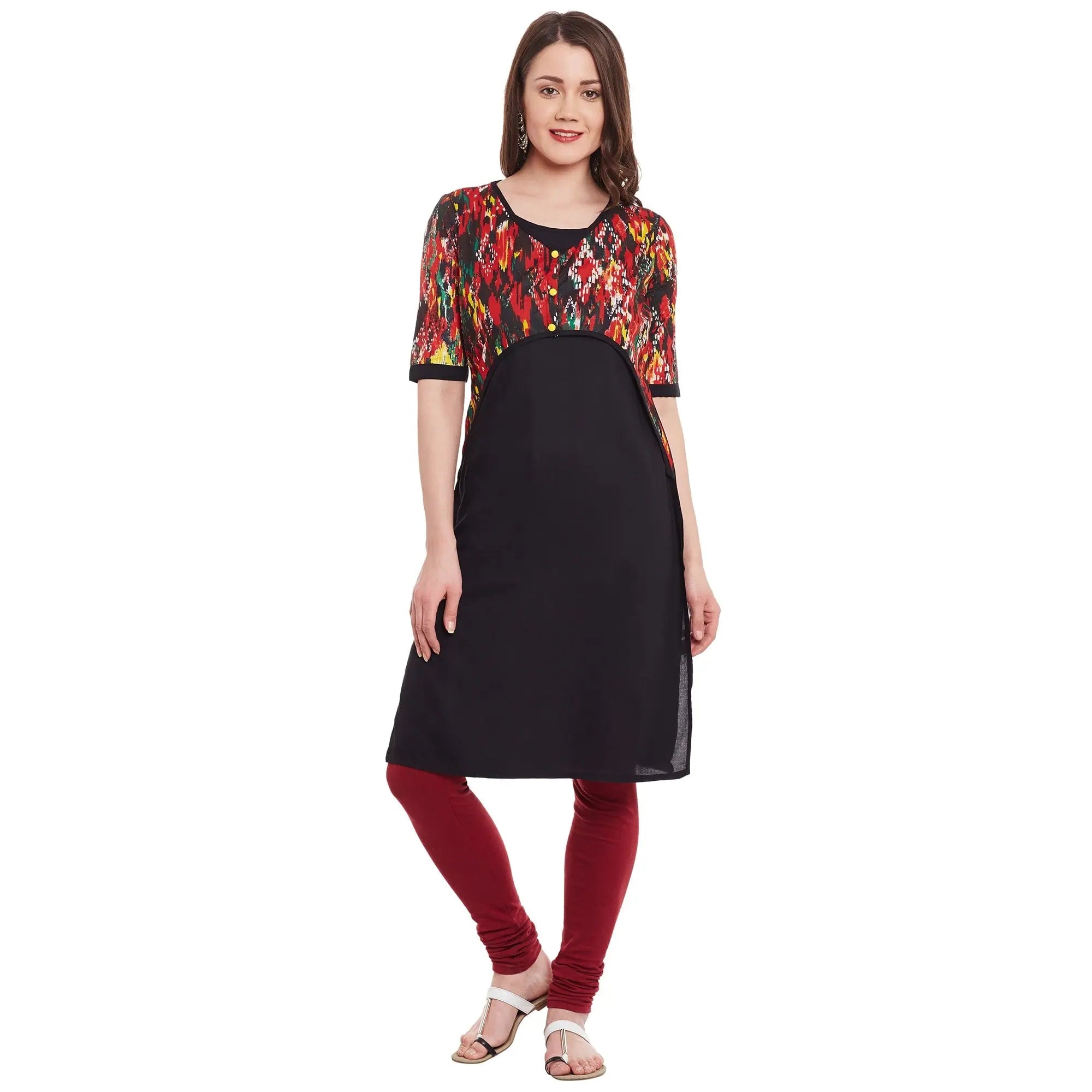 Pannkh Women's Red Ikat Jacket Kurti Elasticated Jacket Padded Jacket Insulated Jacket
