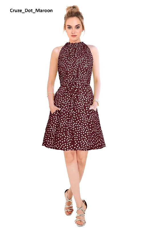 Cruze Dot Maroon Designer Dress American Crepe