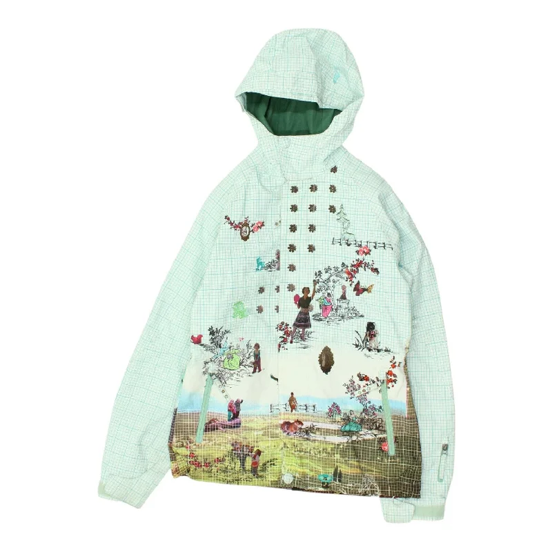 O'Neill Freedom Womens White Hooded Ski Jacket | Vintage Skiing Winter Snow Coat Welt Pockets Slit Pockets Flap Pockets
