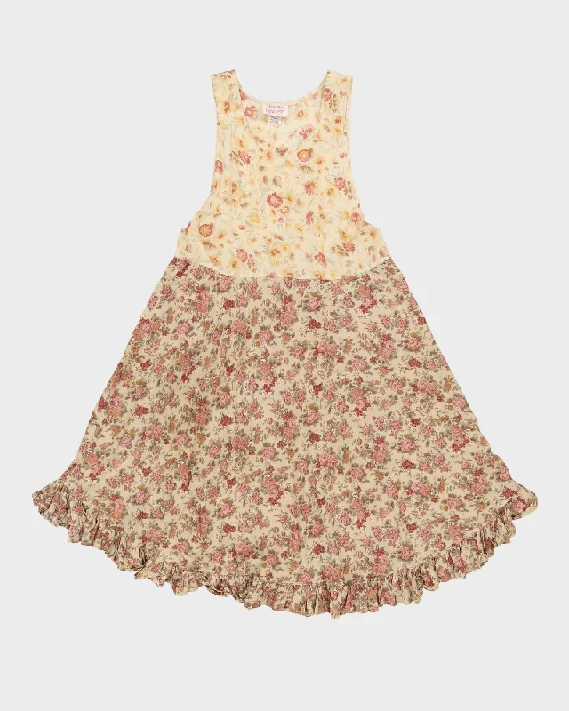 Vintage 1990s Yellow Floral Rayon Dress - XS