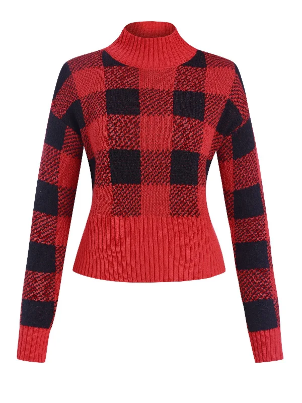 1950s Gingham Plaid Christmas Sweater Polka Dot Checkered Tartan