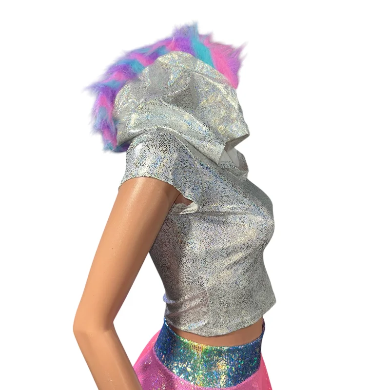 SALE - XS - Cap Sleeve Cropped Hoodie - Fur Trim Hood Unicorn Hoodie Sweatshirt Pullover SALE - XS - Cap Sleeve Cropped Hoodie - Fur Trim Hood Unicorn Hoodie Sweatshirt Pullover