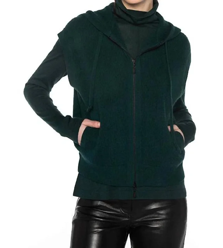 Rib Zip Hoodie In Cypress Hoodie with Turtle Neck Cozy Winter